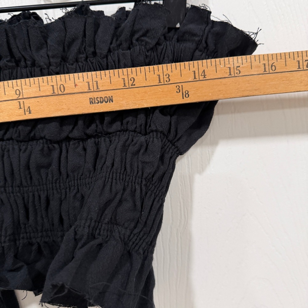 Free‎ People Black Smocked Ruffled Tube Top Crop Tie Front Size XS - Picture 3 of 6